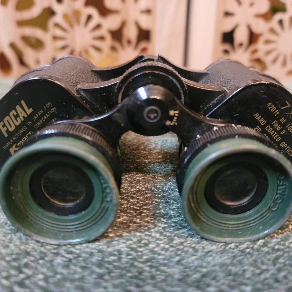 Vintage Focal Kmart 7x35 Binoculars Hard Coated Porro Prism Lens Cover Black